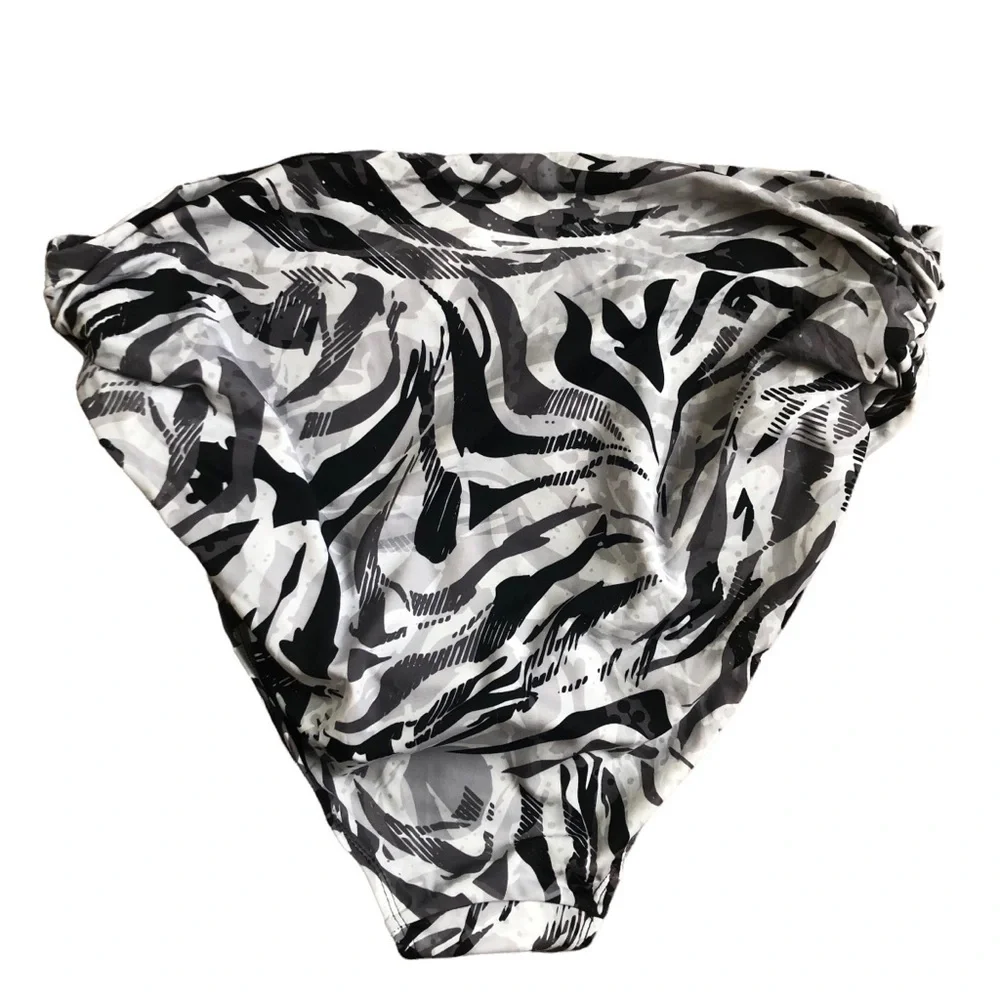 Swimsuits For All Ruched High Waisted Swim Bottom Size 20 Gray Black Print